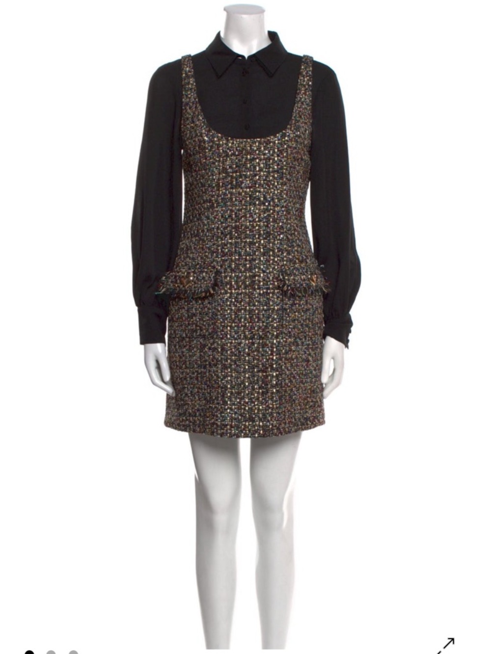 cinq à sept Black Multi Tweed Long Sleeve Pinafore Dress